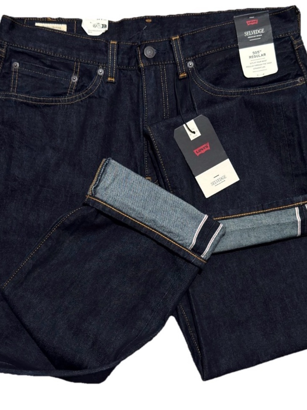 NWT Levi's 505 Regular Fit Selvedge Jeans Dark Wash Mens 34x36 Straight Leg